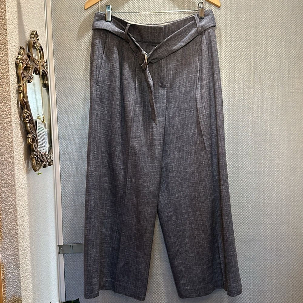 Ann Taylor Chambray Blue Wide-Leg Cropped Pants with Belt Size 6